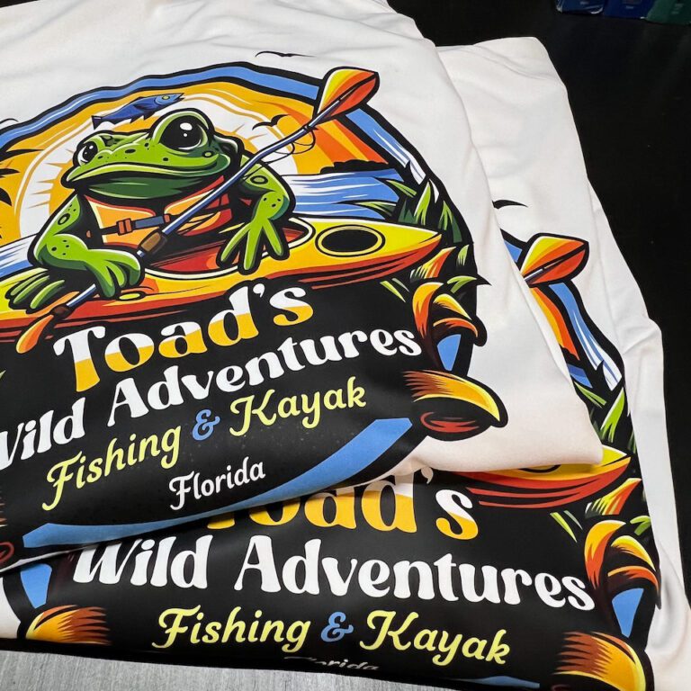 Prints on Dri Fit tees for Toads Wild Adventures